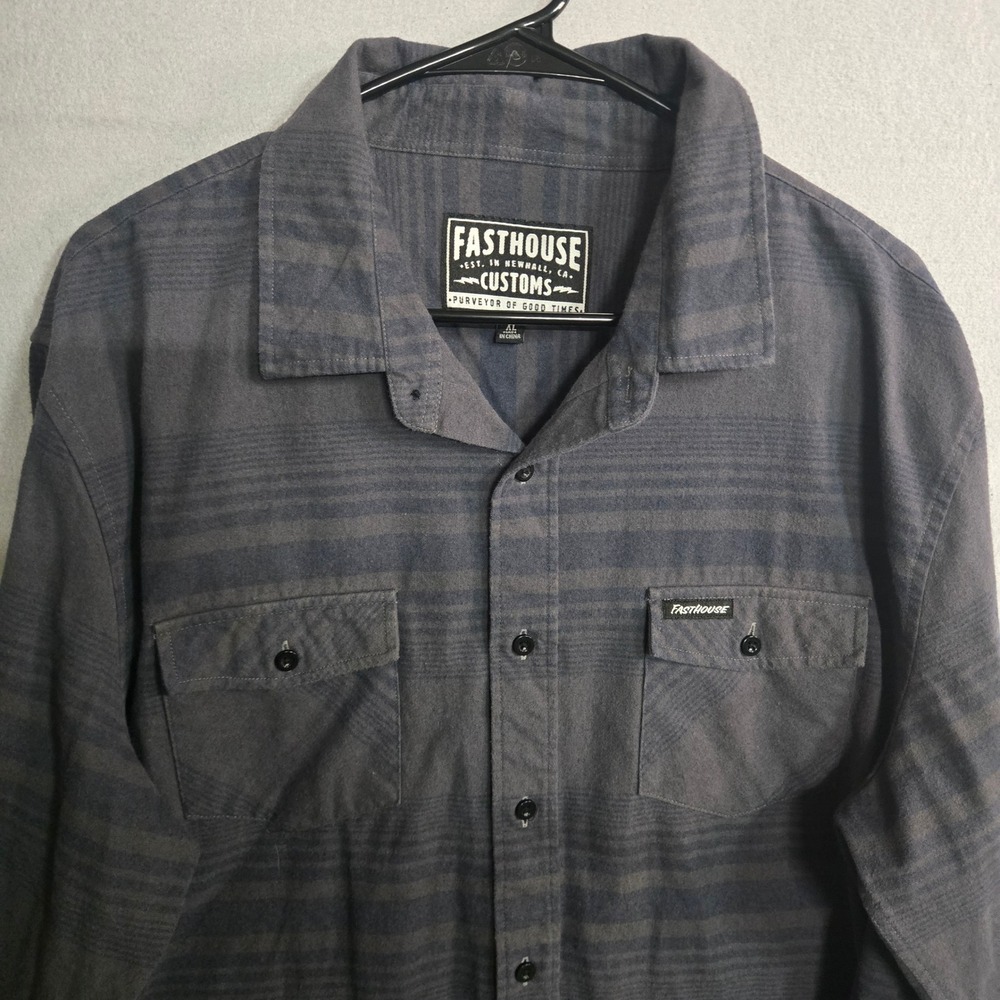 Fasthouse Saturday Night Special Flannel Shirt Charcoal Grey Stripe Mens Size XL